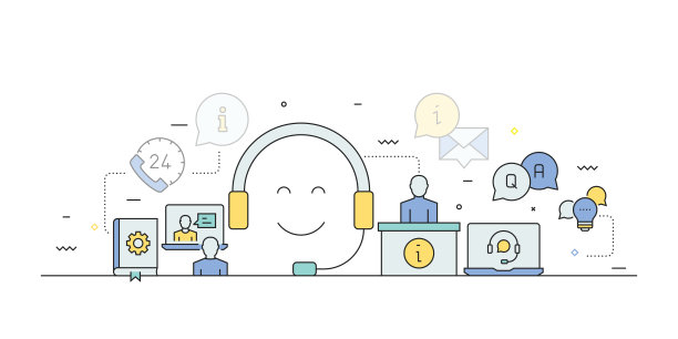 帮助和支持相关的线风格横幅设计网页，标题，宣传册，年度报告和书籍封面图片下载