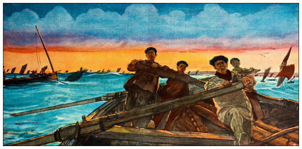 古董插图:杜阿内内斯的沙丁鱼捕鱼业图片下载