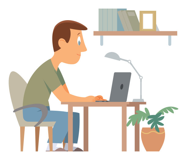 父亲在家用笔记本电脑工作图片下载