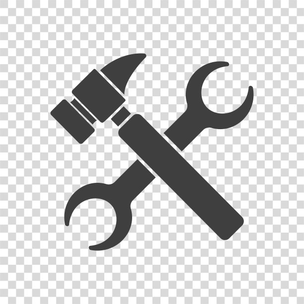 透明背景上的锤子和扳手图标。图片下载