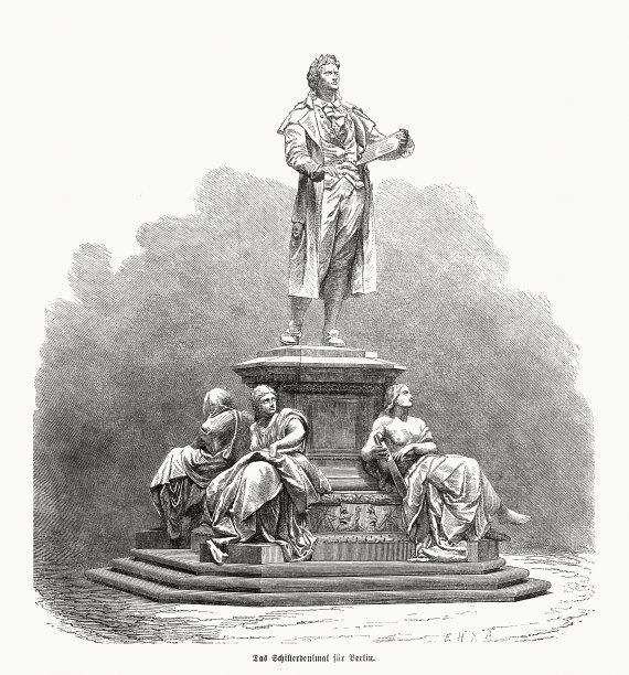 德国柏林的席勒纪念碑，木刻，1870年出版图片下载