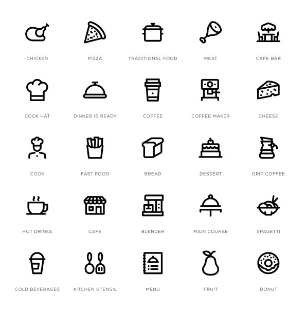 食品和饮料线图标设置图片下载