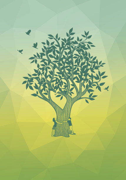 儿童拥抱树低聚背景图片下载