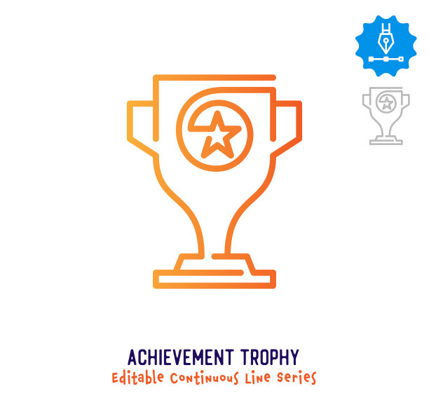 成就奖杯连续线可编辑的笔触图标图片下载