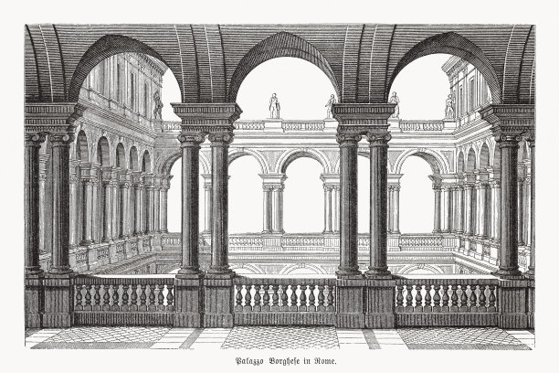 博格塞宫，罗马，意大利，木刻，1893年出版图片下载