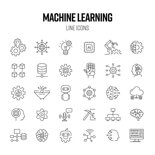 机器学习线路图标集。连接，机器人，数据库，人工智能。图片下载
