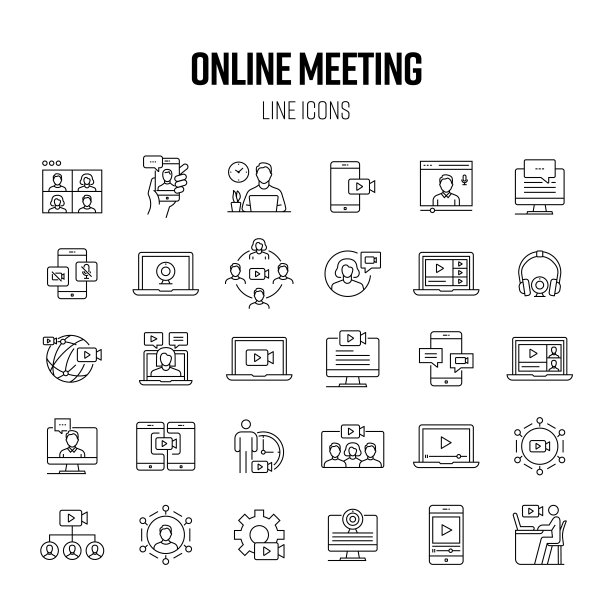 在线会议线路图标设置。视频通话，同事，网络会议，连接，视频聊天。图片下载