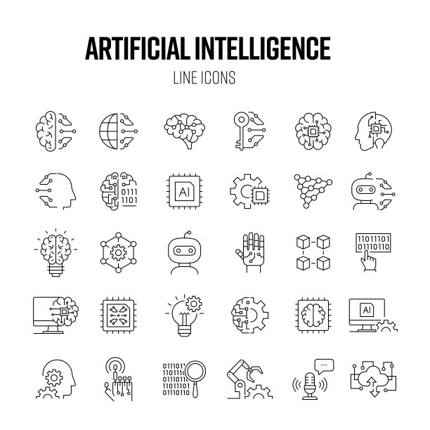 人工智能线路图标集。人形，机器人，自动化，编码，未来图片下载