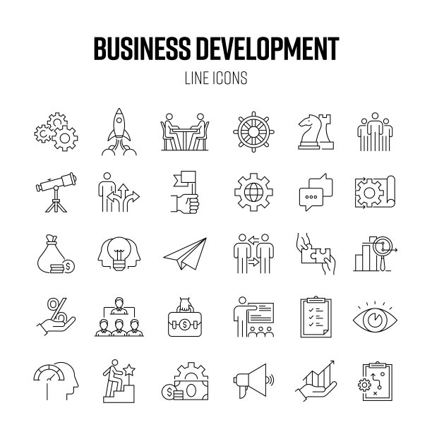 业务发展线图标集。团队合作，合同，战略，财务，领导力图片下载