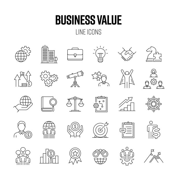 业务价值线图标集。团队合作，合同，战略，财务，领导力图片下载