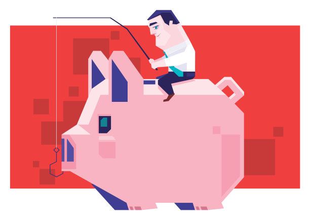 商人坐着钓鱼存钱罐图片下载