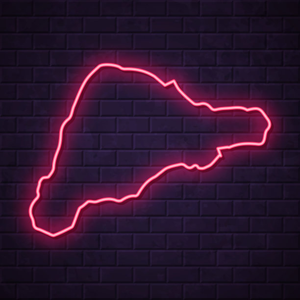 复活节岛地图-发光的霓虹灯在砖墙的背景图片下载