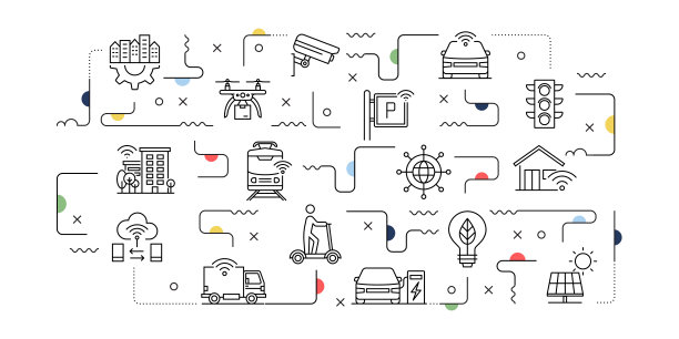 智慧城市相关矢量横幅设计概念，现代线条风格与图标图片下载