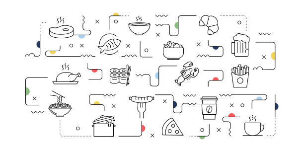 食品和饮料相关的矢量横幅设计概念，现代线条风格与图标图片下载