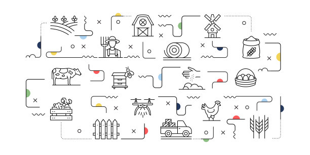 农业和农业相关矢量横幅设计概念，现代线条风格与图标图片下载