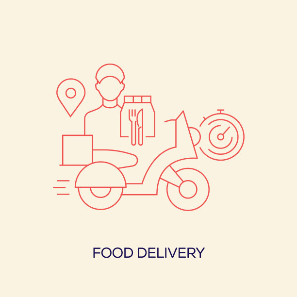 食品配送相关设计与线图标。简单的轮廓符号图标。图片下载