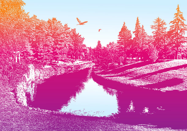 绿树成荫的公园和小溪图片下载