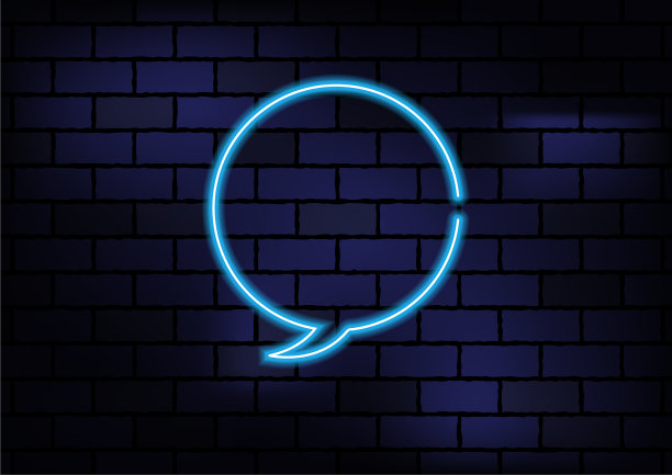 暗色砖墙上的蓝色霓虹灯图片下载