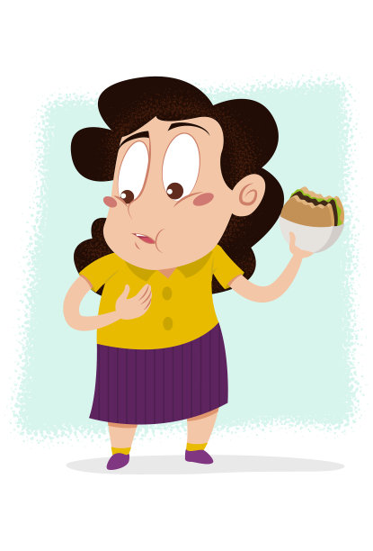 一名女子可疑地吃着汉堡图片下载