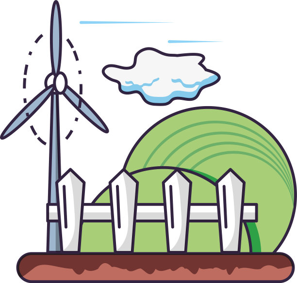 有栅栏和风车的田野图片下载