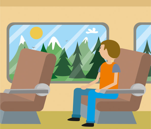 男孩在火车上向外看图片下载