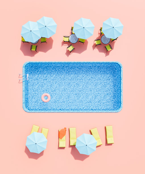 户外泳池区，配有日光浴床和咖啡馆图片下载