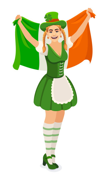 圣帕特里克的女孩展示爱尔兰国旗。爱爱尔兰的概念。图片下载