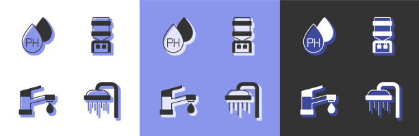 设置淋浴喷头和冷却器图标图片下载