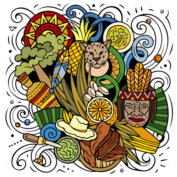 巴拉圭手绘卡通涂鸦插图。图片下载