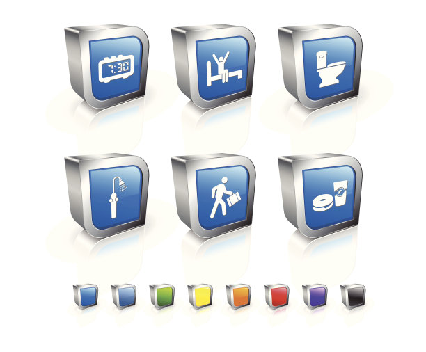 男人准备在早上的3D矢量图标集图片下载