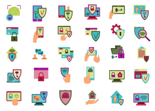 数字安全平面图标集图片下载