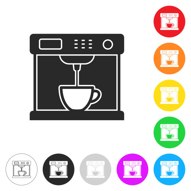 咖啡机。彩色按钮上的图标图片下载