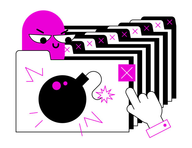 文件与危险的病毒-彩色平面设计风格插图图片下载