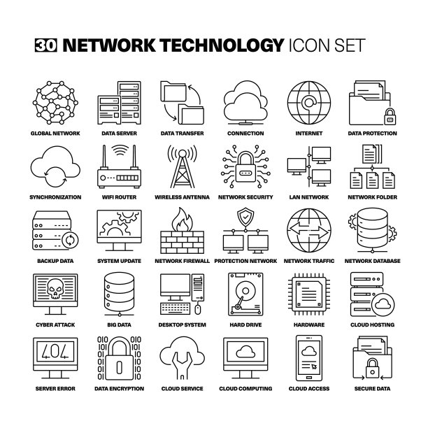 网络技术线路图标集图片下载