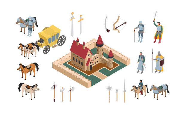 城堡和骑士等距套装图片下载