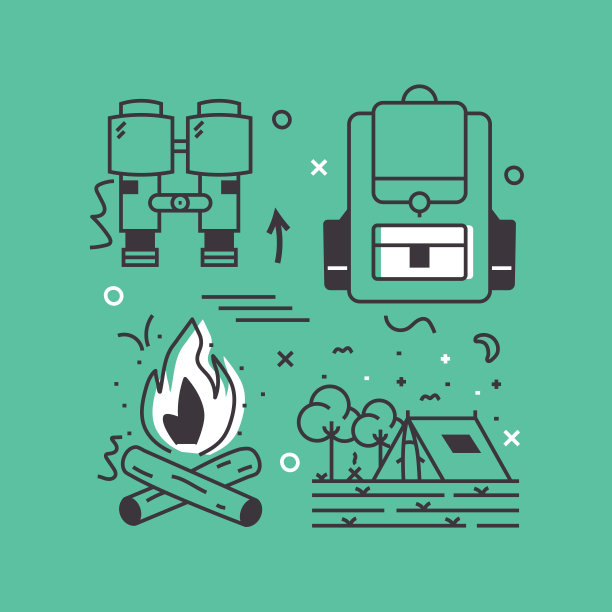 野营和户外概念。设计是可编辑的，颜色可以改变。图片下载