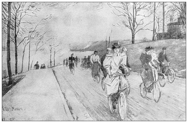 古董运动插画:街头自行车图片下载