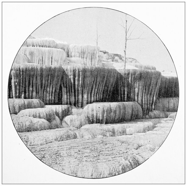 黄石公园的古老旅游照片:温泉梯田图片下载