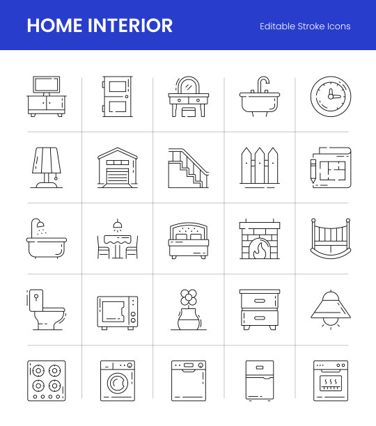 家庭内部可编辑描边线图标图片下载
