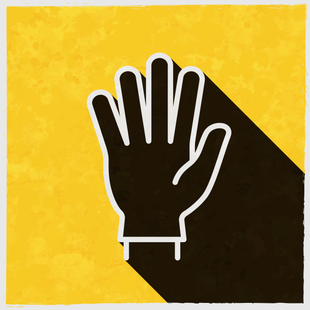 橡胶防护手套。图标与长阴影的纹理黄色背景图片下载