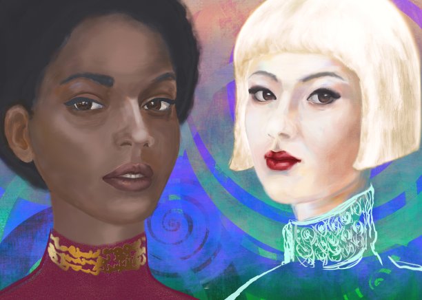 一个亚洲女人和一个黑人女人的特写照片图片下载