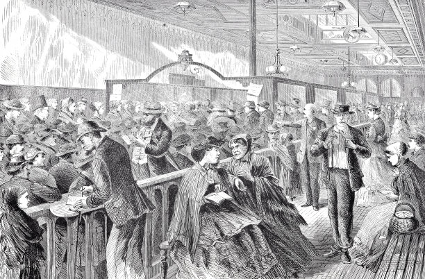 1870年，纽约市鲍厄里储蓄银行的分红日图片下载