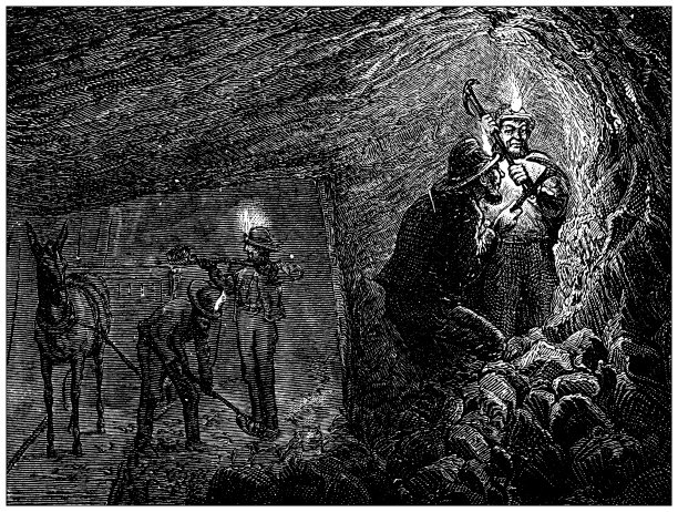 学校地图集上的古董插图:煤矿图片下载