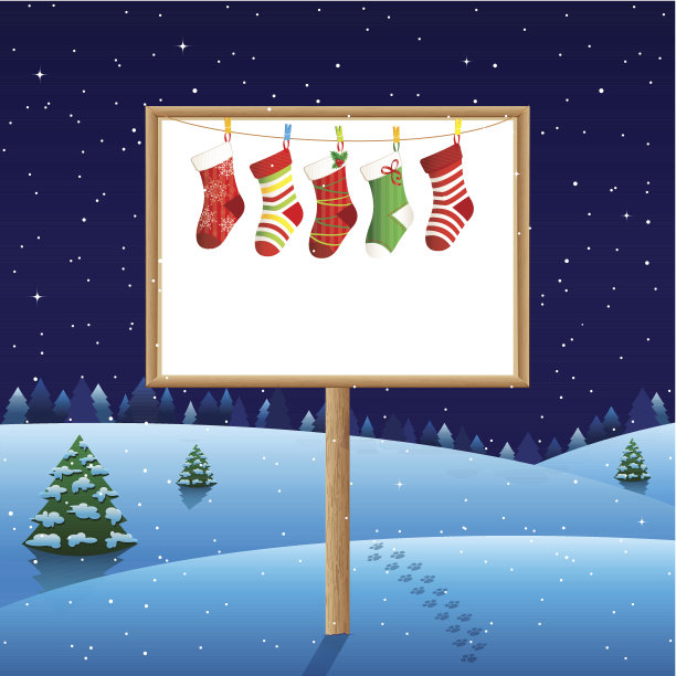 在冬天的晚上用圣诞袜的空白板图片下载