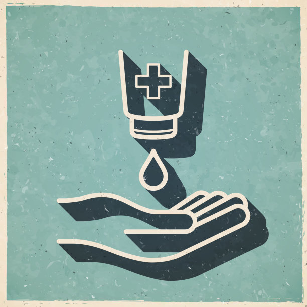 手用抗菌洗手液。复古风格的图标-旧的纹理纸图片下载