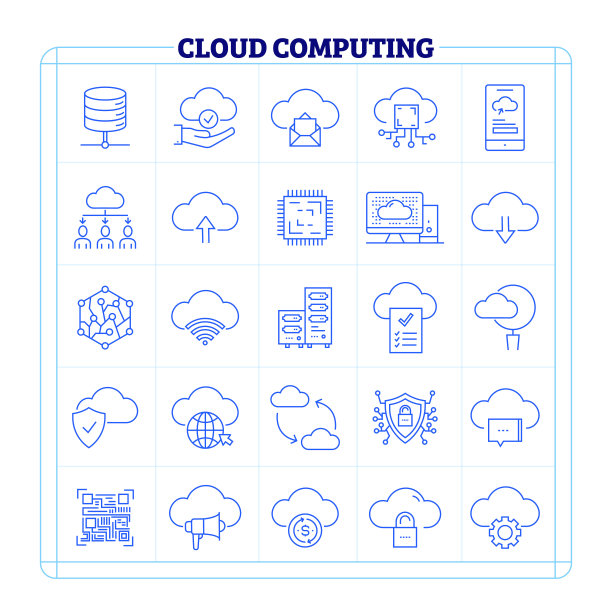 云计算细线矢量图标集。图片下载