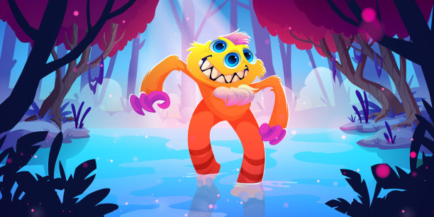 长着牙齿嘴的卡通怪物角色图片下载