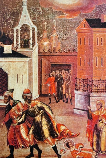 塞克斯顿，也就是伊凡雷帝，在沙皇的儿子迪米特里被谋杀时敲钟图片下载