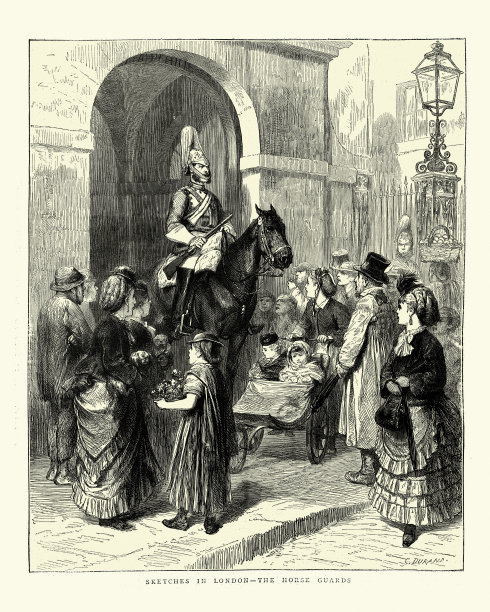 伦敦维多利亚时代，皇家骑兵卫队外的场景图片下载