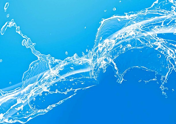 蓝色波浪和水飞溅的3d插图图片下载